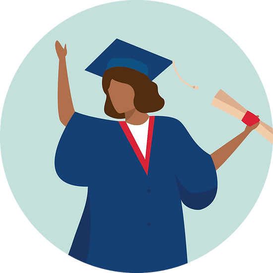 Black college graduate in cap and gown holding diploma