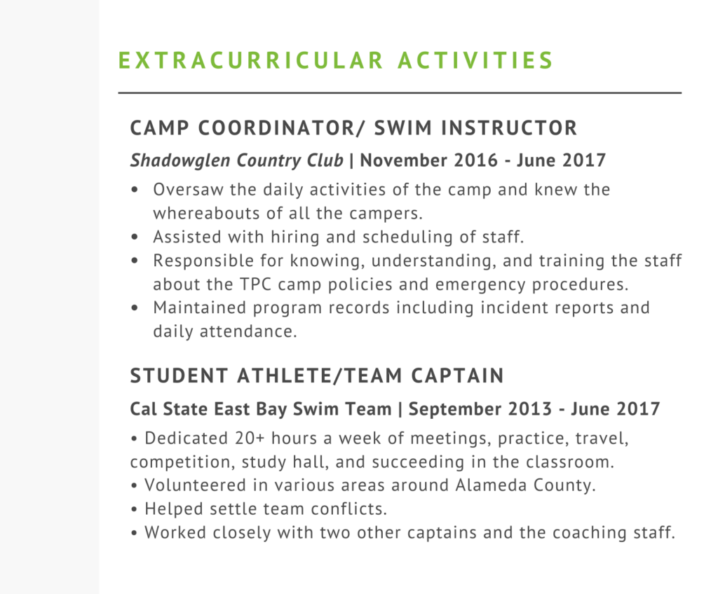 extracurricular activities, resume section