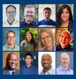 A Grid Made Up Of 12 Squares In Which Are Headshot Images Of The College Possible Board: The Top Rwo Has Three Men And One Woman, The Second Row Has Two Men And Two Women, And The Bottom Row Is Four Men.